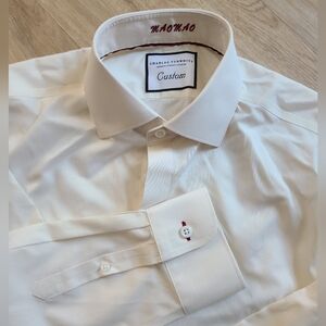 NWOT custom Charles Tyrwhitt cream mens dress shirt ivory semi spread